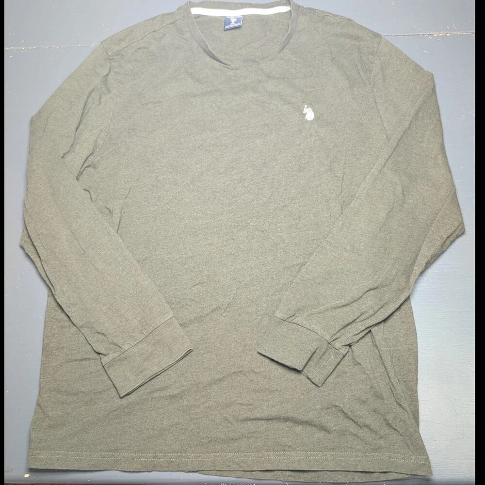 US Polo Assn. Green Solid Knit Logo Crew Neck Long Sleeve Men's T-Shirt 2XL